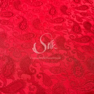 Red silk with Paisley design - PURE MULBERRY SILK fabric by the yard - Luxury Silk - Natural silk - Handmade in VietNam- Silk with Design