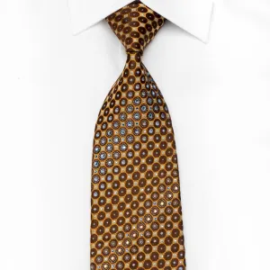 Renoma Men's Crystal Silk Necktie Orange Circles On Brown With Silver Sparkles