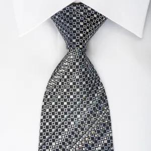 Renoma Rhinestone Silk Necktie Micro Silver Squares On Navy Blue With Silver Sparkles