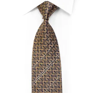 Rhinestone Silk Necktie Golden Trellis On Navy With Gold Sparkles