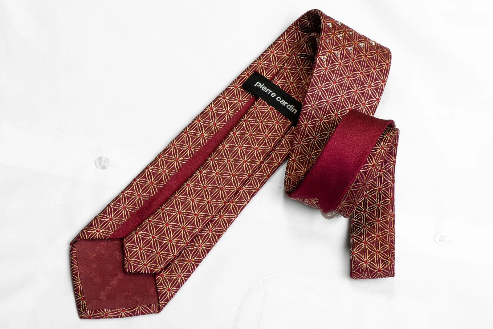 Rhinestone Silk Tie Gold Trellis On Burgundy With Gold Sparkles