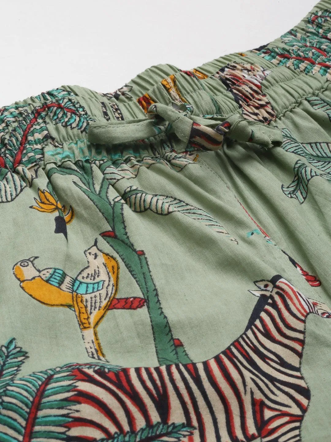 Sea Green Cotton Animal Print Night Suit