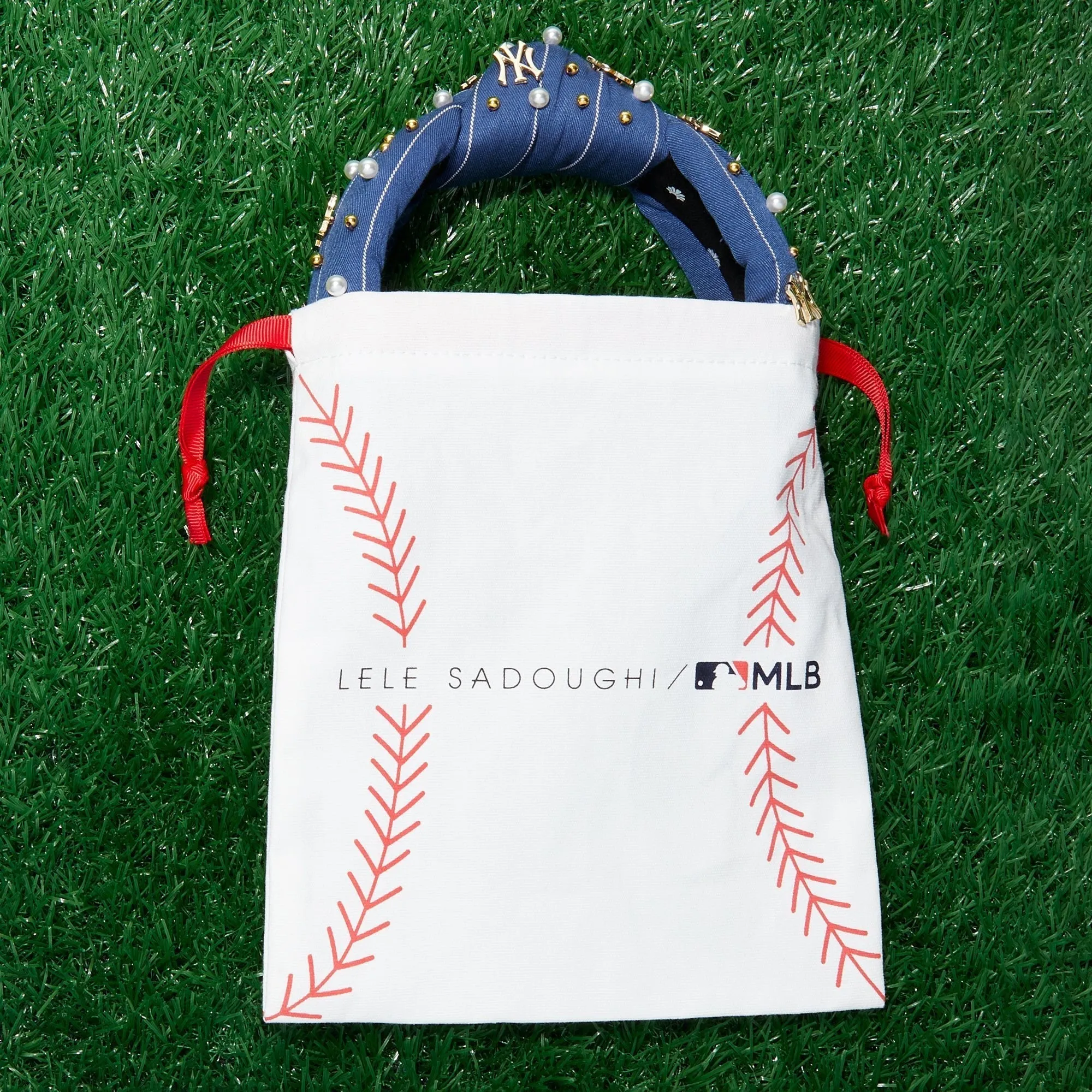 SF GIANTS LELE SADOUGHI / MLB IVORY EMBROIDERED KNOTTED HEADBAND