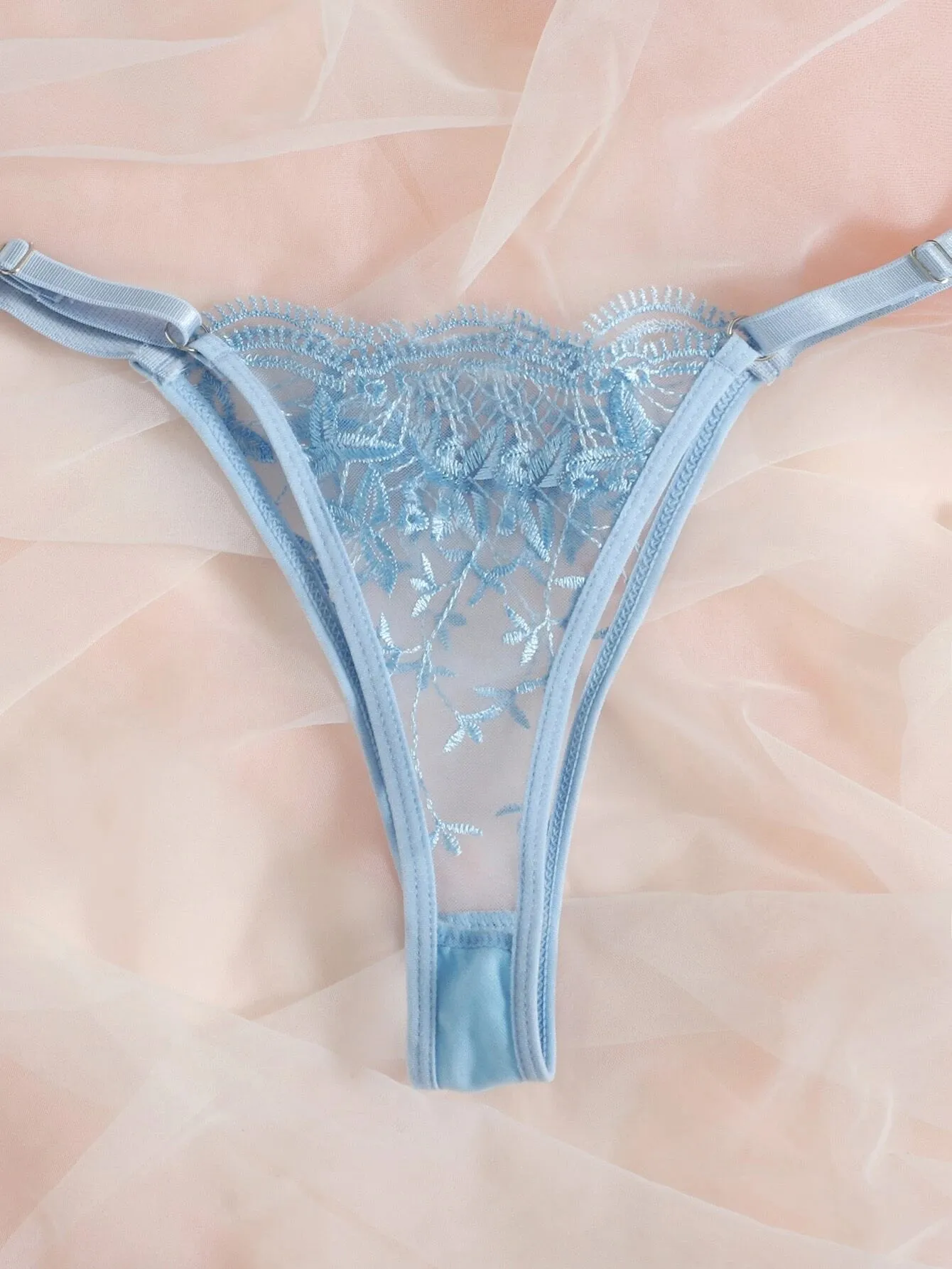 SHEIN Classic Sexy Embroidered Mesh Underwire Lingerie Set