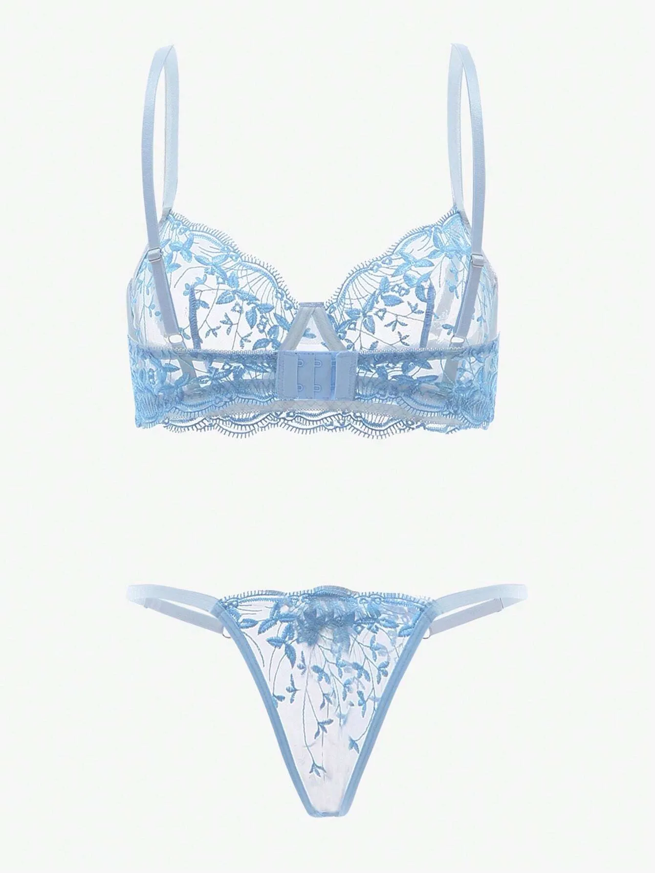 SHEIN Classic Sexy Embroidered Mesh Underwire Lingerie Set