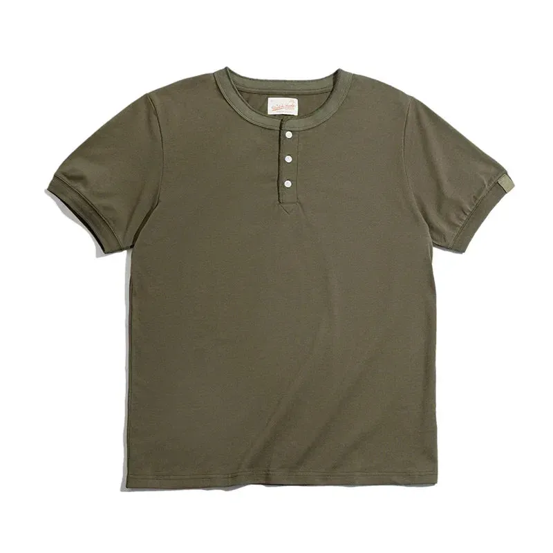 Soft Breathable Vintage Men's Henry T-Shirt - Solid Casual Classic Buttons