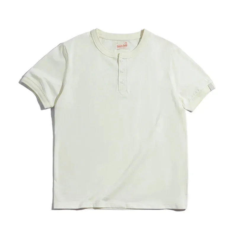 Soft Breathable Vintage Men's Henry T-Shirt - Solid Casual Classic Buttons