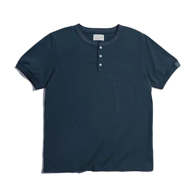 Soft Breathable Vintage Men's Henry T-Shirt - Solid Casual Classic Buttons