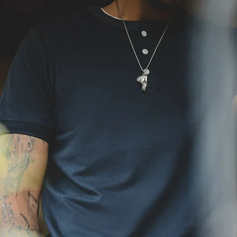 Soft Breathable Vintage Men's Henry T-Shirt - Solid Casual Classic Buttons