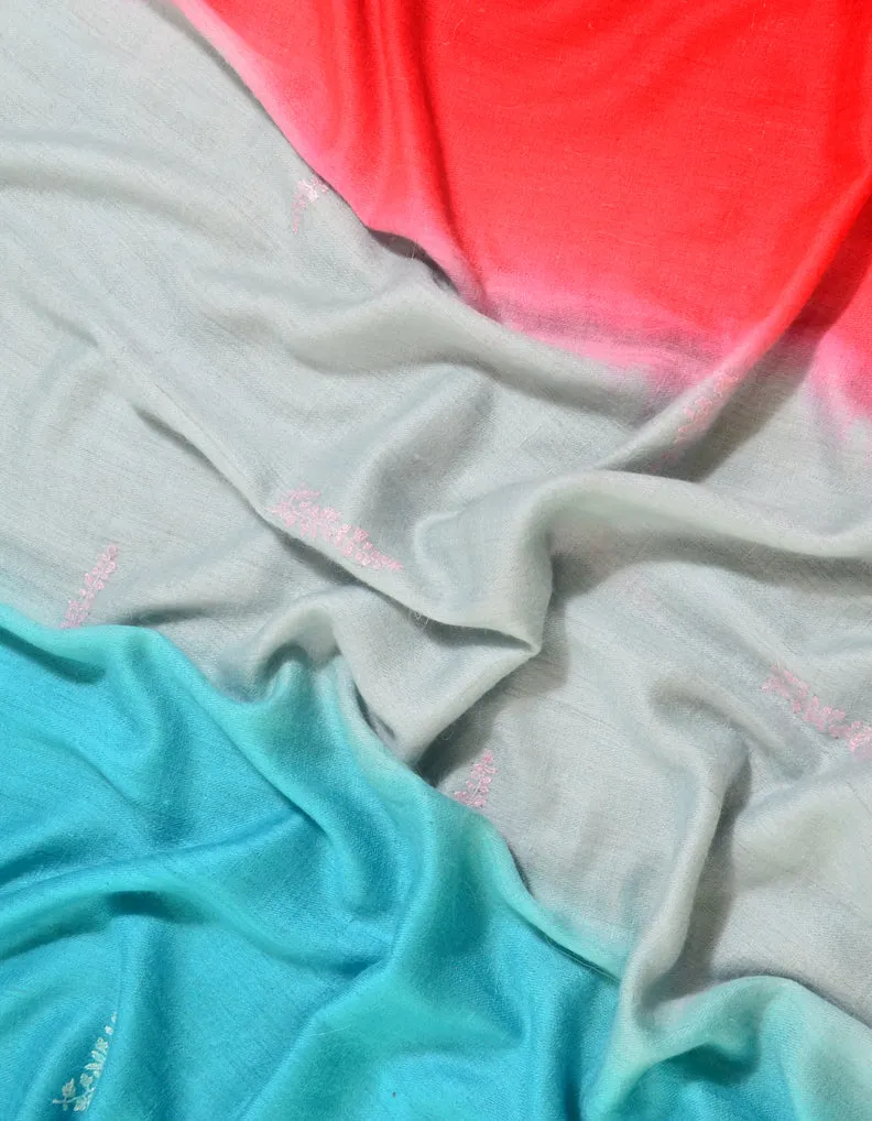 Sozni Pashmina Shawl Red, Grey & Blue 5182