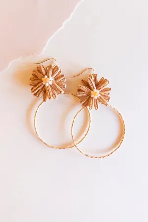 Suzie Fawn Floral Hoop Earrings | Floral Raffia Detail Hoops | Neutral Boho Chic Earrings