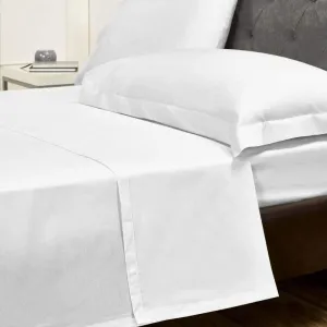 Toro Blu 400TC White Cotton King Size Bed Sheet Set - 270cm x 275cm (9ft x 9ft) with 2 Pillow Covers - Luxurious and Soft Satin Stripe Design
