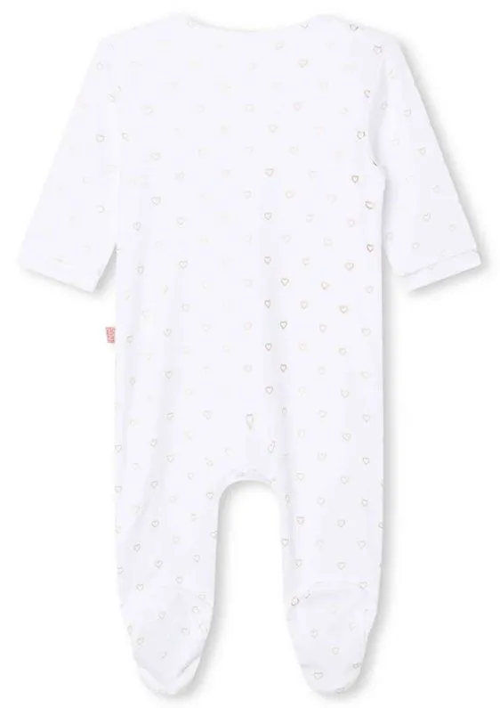White Allover Hearts Side Snap Velour Footie