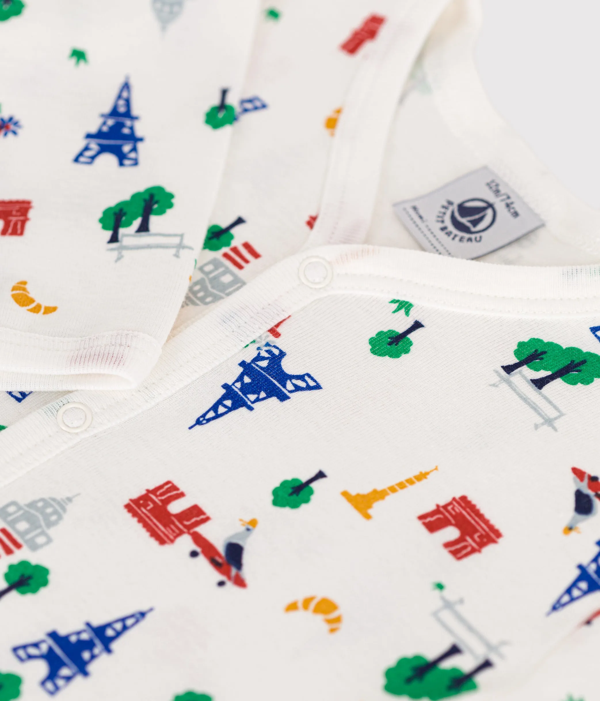 White Multi Baby Front Snap Parisian Print Footie