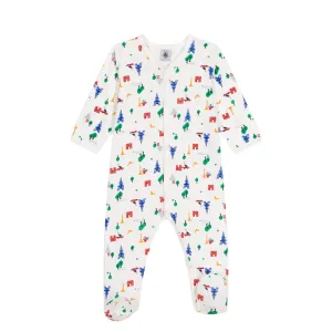 White Multi Baby Front Snap Parisian Print Footie