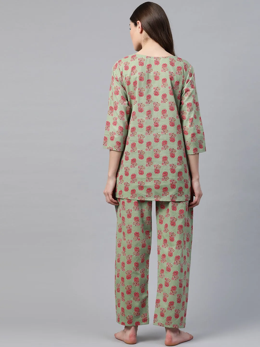 Women'S Green Printed Loungewear /Nightwear
