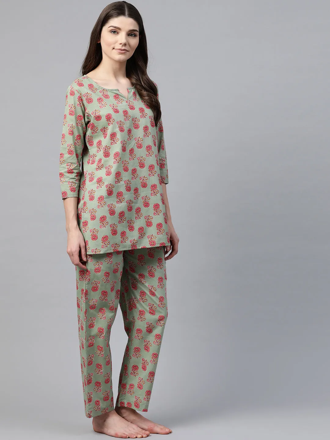 Women'S Green Printed Loungewear /Nightwear