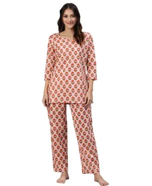 Women'S Pink Cotton Loungewear /Nightwear Set