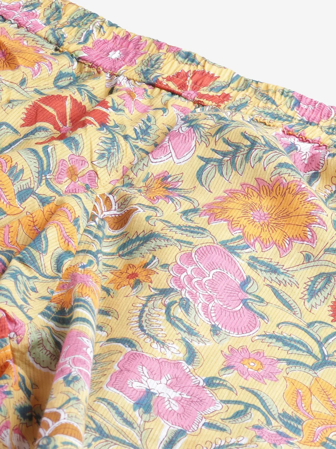 Women'S Yellow Printed Cotton Night Wear