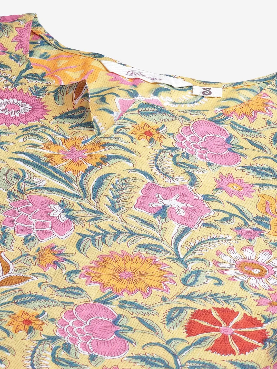 Women'S Yellow Printed Cotton Night Wear