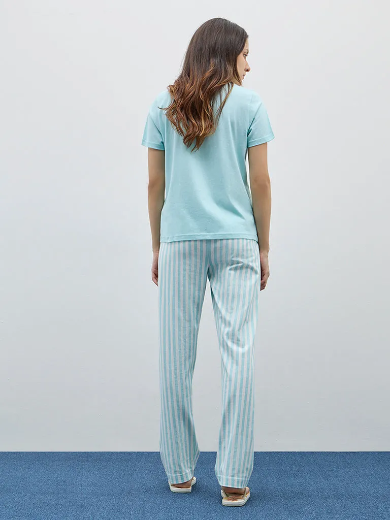 Wunderlove Sage Embroidered Cotton Pyjamas Set In A Bag