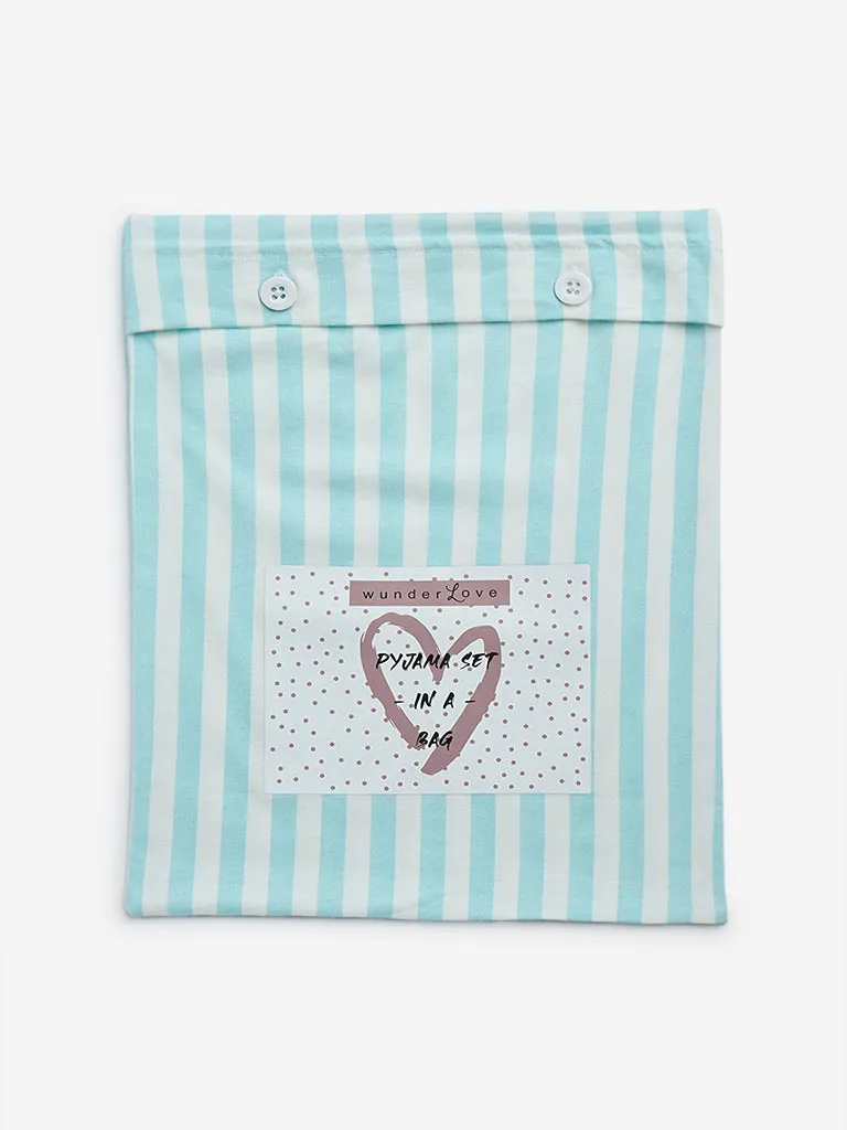 Wunderlove Sage Embroidered Cotton Pyjamas Set In A Bag