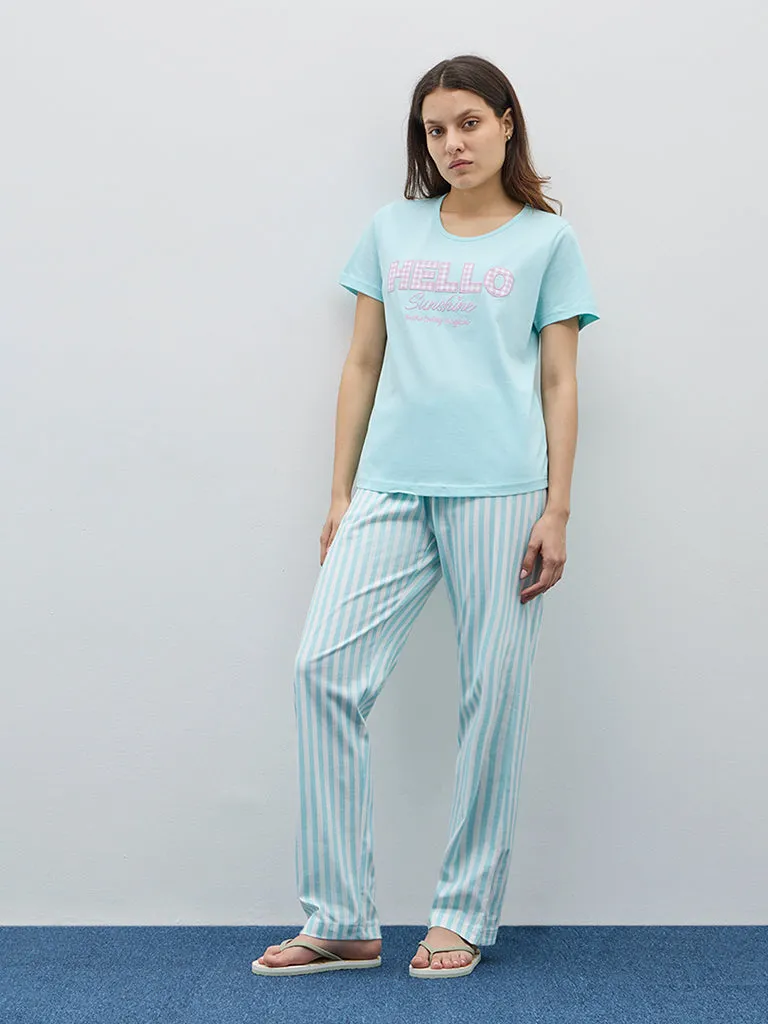 Wunderlove Sage Embroidered Cotton Pyjamas Set In A Bag