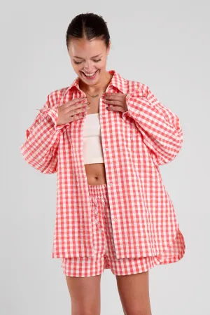 Yew Gingham Check Ethical-Cotton Pyjama Shirt - Canyon Peach