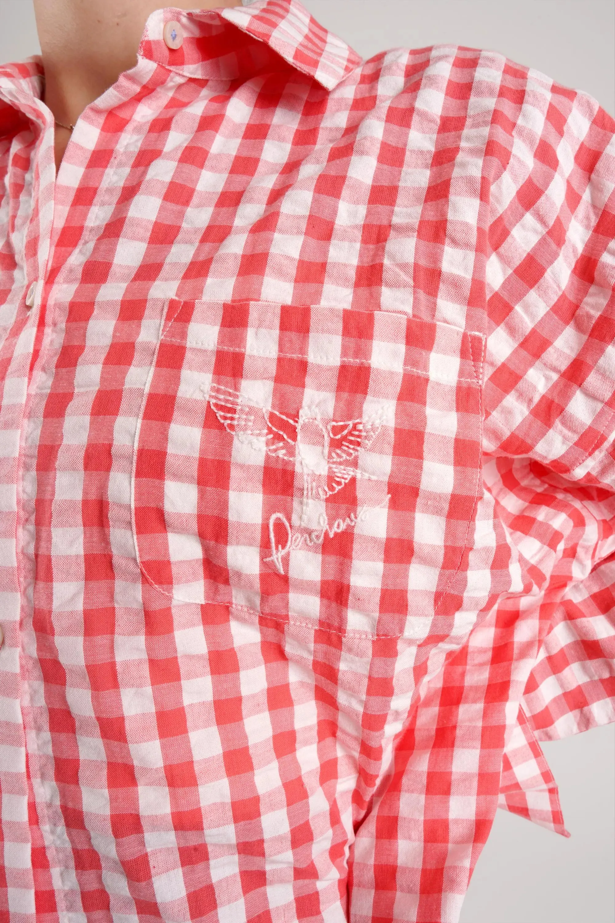 Yew Gingham Check Ethical-Cotton Pyjama Shirt - Canyon Peach