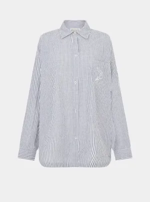 Yew Striped Ethical-Cotton Pyjama Shirt - Pinstripe Charcoal