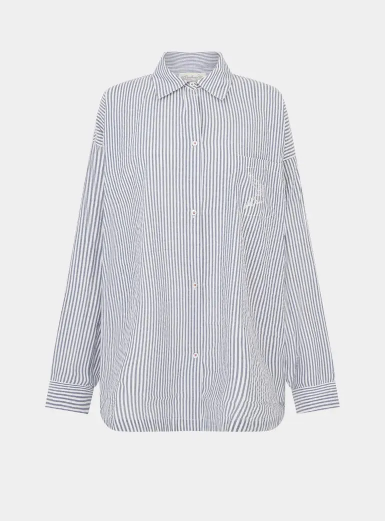 Yew Striped Ethical-Cotton Pyjama Shirt - Pinstripe Charcoal